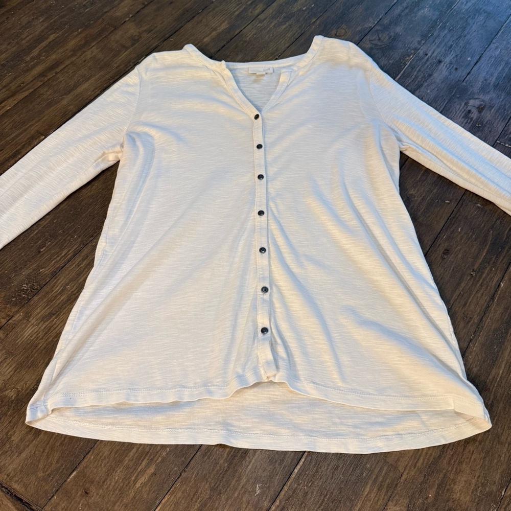 J. Jill White‎ Button-Down Long Sleeved Cotton Top Medium Neutral Cottagecore